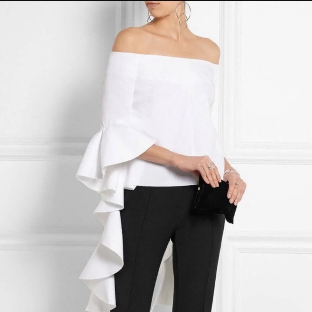 Ellery periwinkle off-the-shoulder bell sleeved top